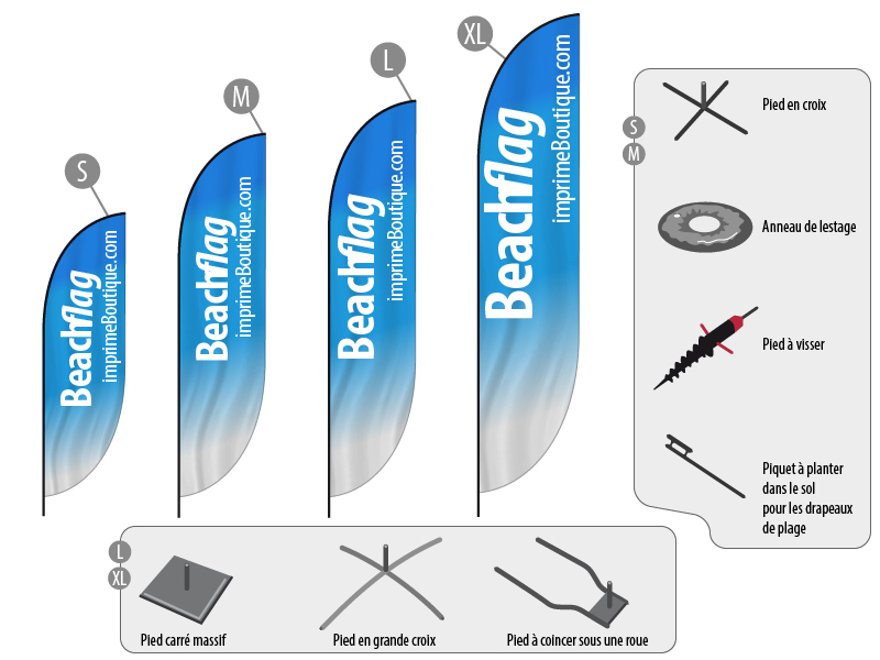 Beach Flag Pas cher avec pied, Drapeau de plage intérieur extérieur, forme convexe, taille L