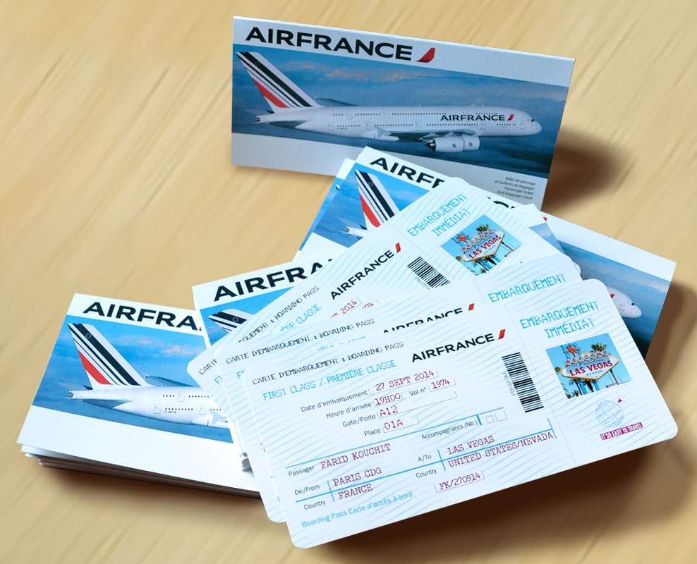 Faire-part billet d'avion Air France trois volet Kraft avec