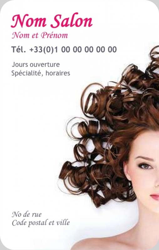 modèle gratuit carte de visite coiffure à personnaliser en ligne, modèle vertical avec mannequin