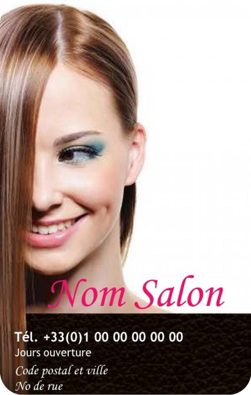 modèle gratuit carte de visite coiffure à personnaliser en ligne, modèle vertical avec visage de femme