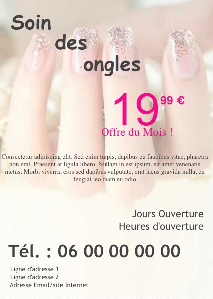modèle et exemple de flyer publicitaire pour beauté son des ongles