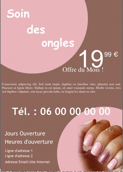 modèle et exemple de flyer publicitaire pour onglerie - flyer format A5