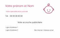 Modèle Carte de visite  assistante maternelle pour Une assistante maternelle peut garder normalement un à trois enfants de moins de 3 ans à son domicile. Elle veille sur eux pendant l'absence de leurs parents, et leur propose diverses activités pour les distraire et favoriser leur développement. à personnaliser en ligne avec modèle gratuit