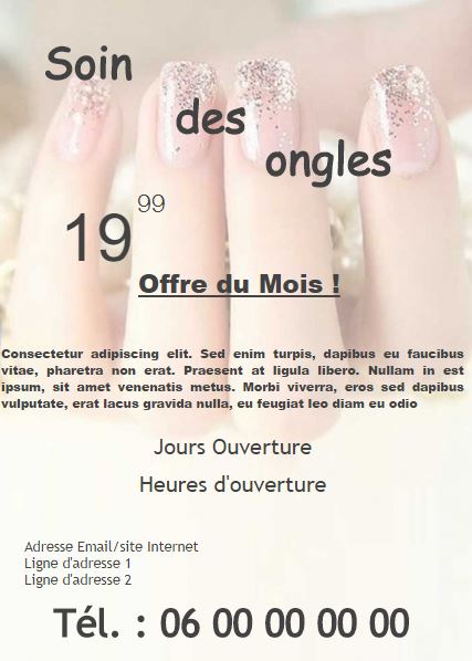 Flyer publicitaire Onglerie, Magasin ou Domicile, Exemple