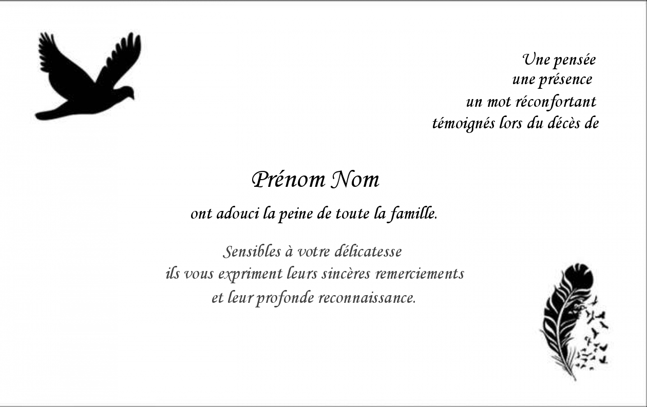 Carte de remerciements de condoléances préremplies